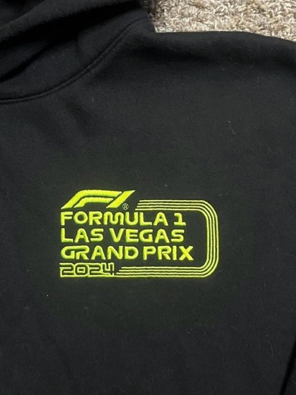 Formula 1 Las Vegas Grand Prix 2024 Black Hoodie with Neon Green Logo